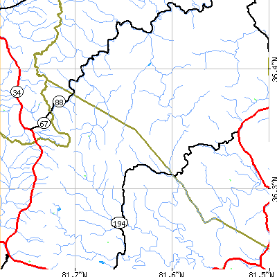 Zip code 28684 close-up map