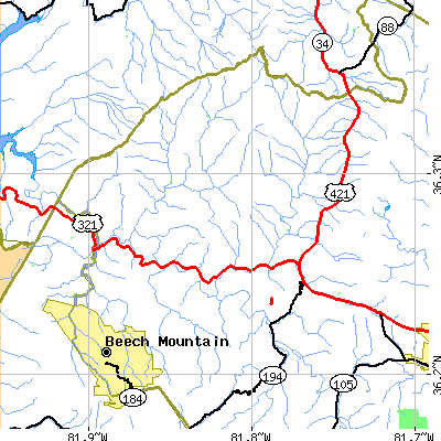 Zip code 28692 close-up map