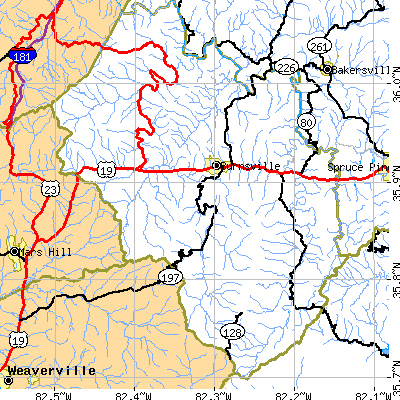 Zip code 28714 close-up map