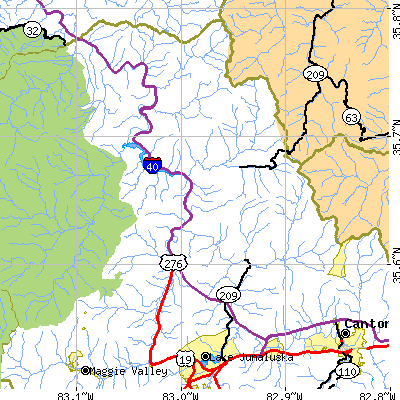 Zip code 28721 close-up map