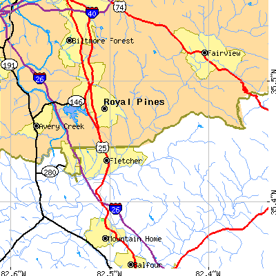 Zip code 28732 close-up map