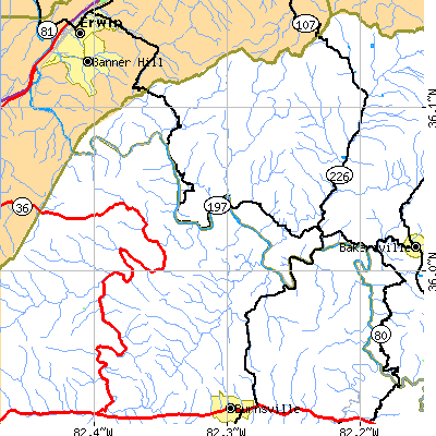 Zip code 28740 close-up map