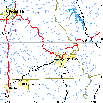 Zip code 28741 close-up map