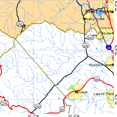 Zip code 28742 close-up map