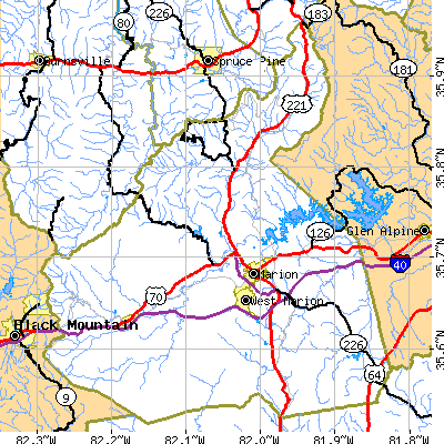 Zip code 28752 close-up map