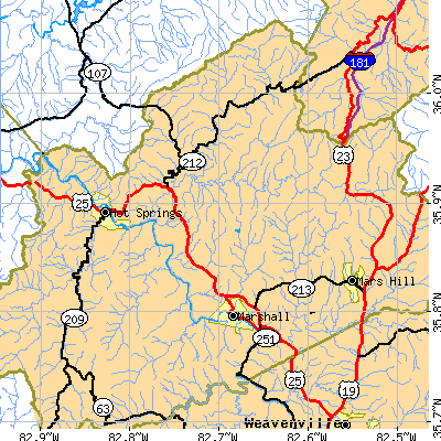 Zip code 28753 close-up map