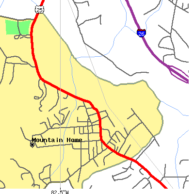 Zip code 28758 close-up map