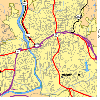 Zip code 28801 close-up map