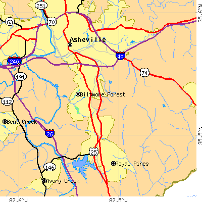 Zip code 28803 close-up map