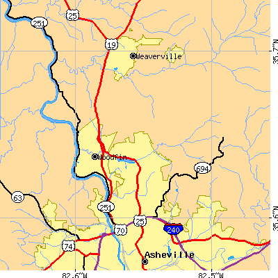 Zip code 28804 close-up map