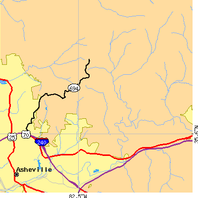 Zip code 28805 close-up map