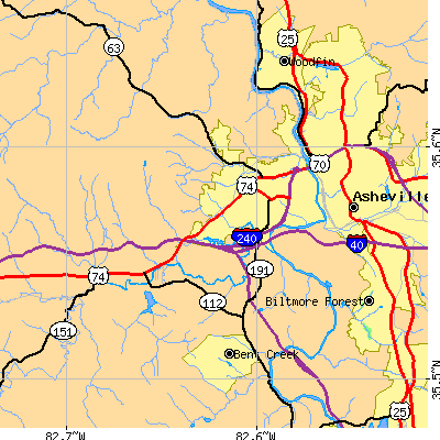 Zip code 28806 close-up map
