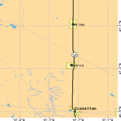 Zip code 58004 close-up map