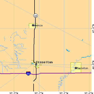 Zip code 58012 close-up map