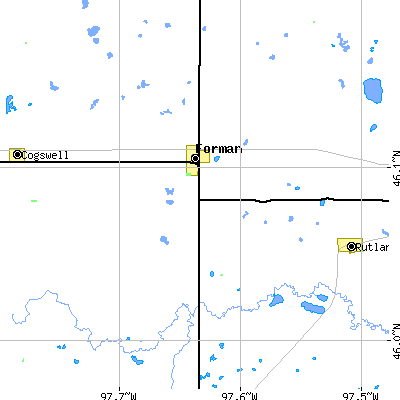 Zip code 58032 close-up map