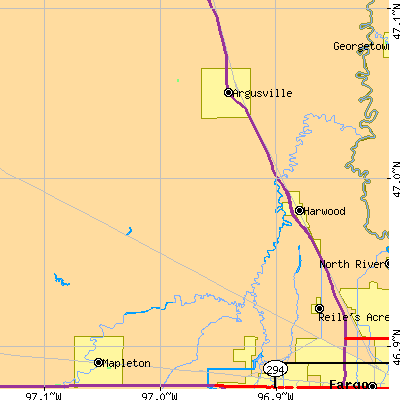 Zip code 58042 close-up map