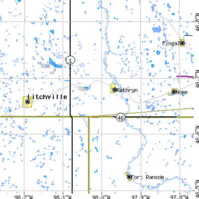 Zip code 58049 close-up map
