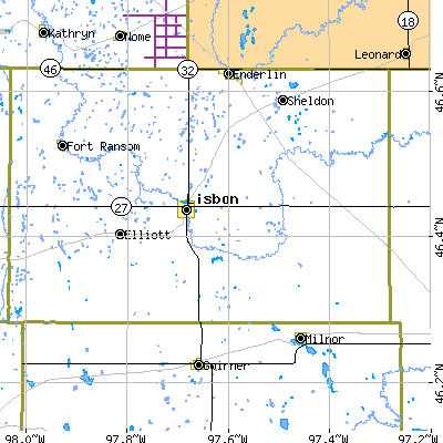 Zip code 58054 close-up map