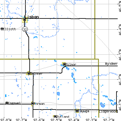 Zip code 58060 close-up map
