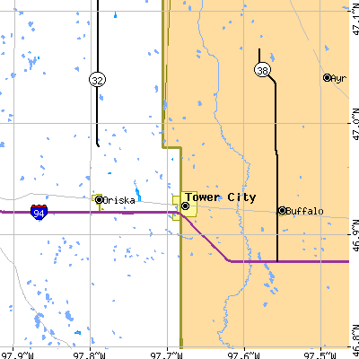 Zip code 58071 close-up map
