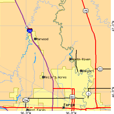 Zip code 58102 close-up map