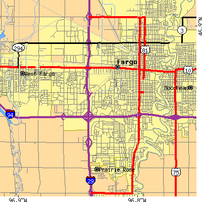 Zip code 58103 close-up map