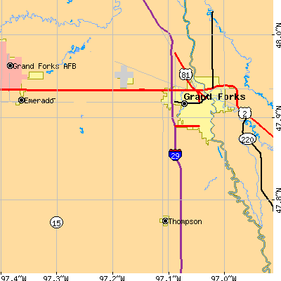Zip code 58201 close-up map