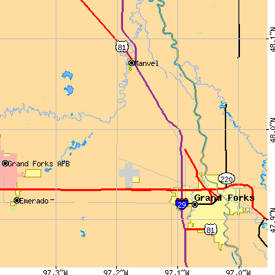 Zip code 58203 close-up map