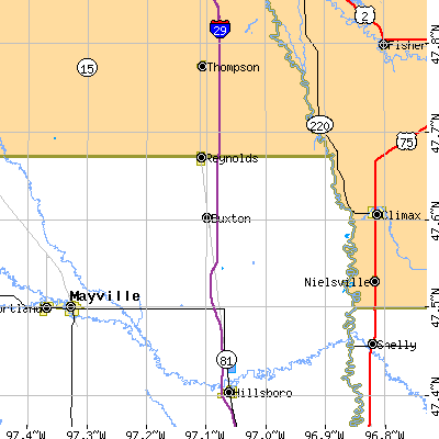Zip code 58218 close-up map