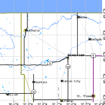 Zip code 58220 close-up map