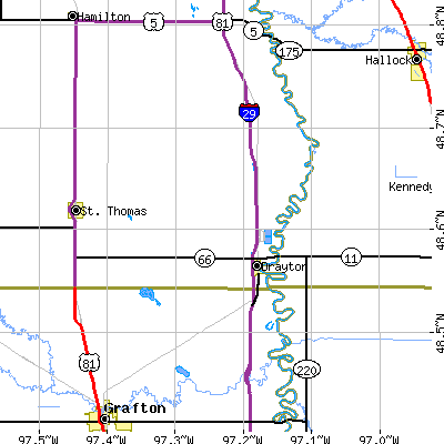 Zip code 58225 close-up map