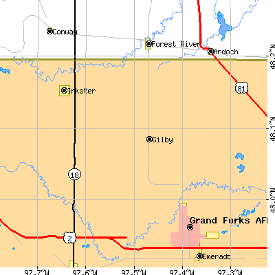 Zip code 58235 close-up map