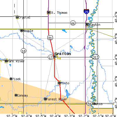 Zip code 58237 close-up map