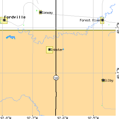 Zip code 58244 close-up map