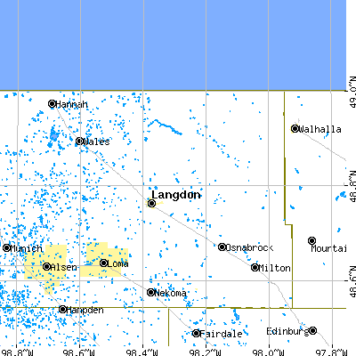 Zip code 58249 close-up map