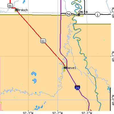 Zip code 58256 close-up map