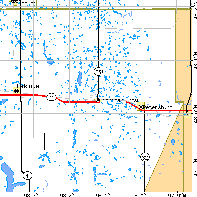 Zip code 58259 close-up map