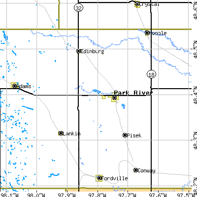 Zip code 58270 close-up map