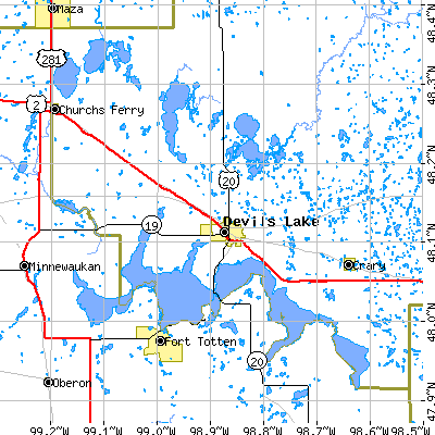 Zip code 58301 close-up map