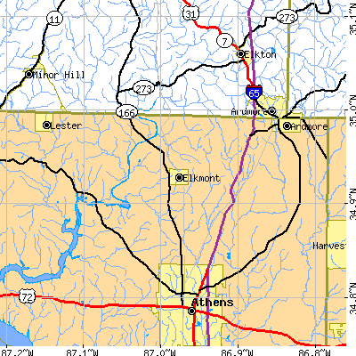 Zip code 35620 close-up map