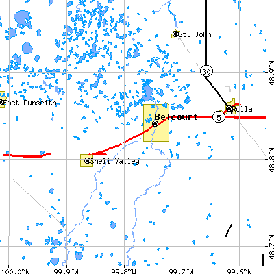 Zip code 58316 close-up map
