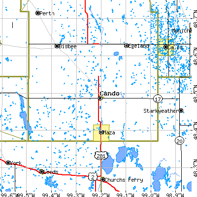 Zip code 58324 close-up map