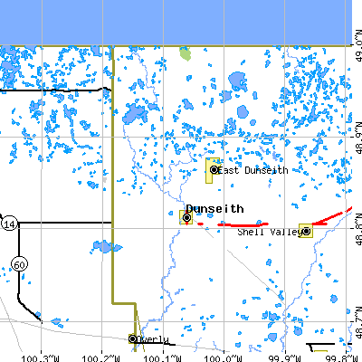 Zip code 58329 close-up map