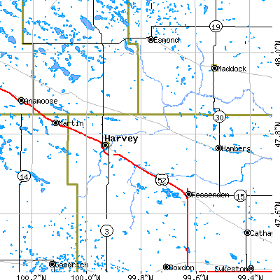 Zip code 58341 close-up map