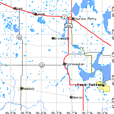 Zip code 58351 close-up map