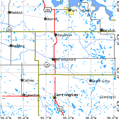 Zip code 58356 close-up map
