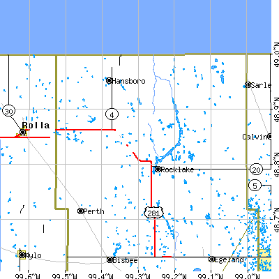 Zip code 58365 close-up map