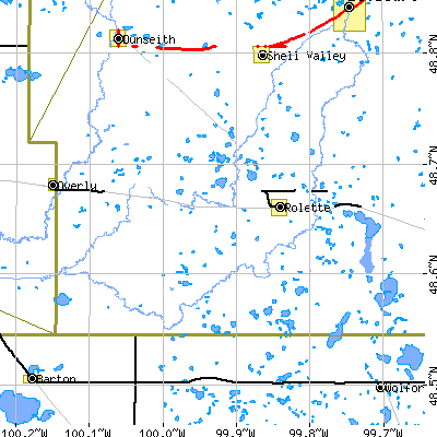 Zip code 58366 close-up map