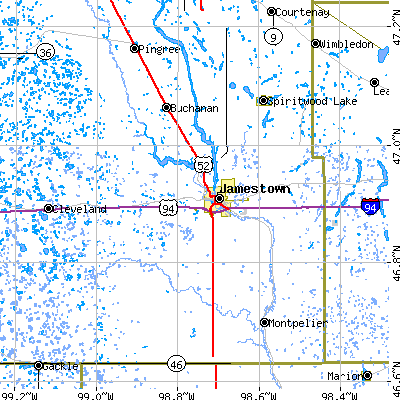 Zip code 58401 close-up map