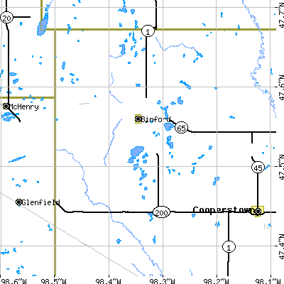 Zip code 58416 close-up map